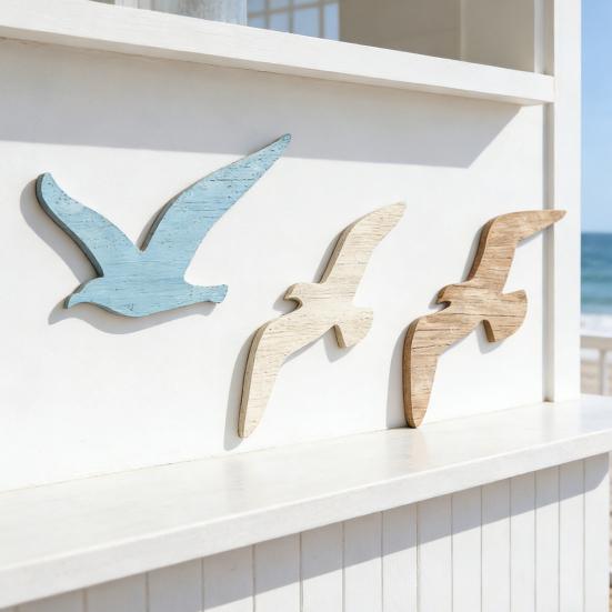 3 Pcs Wood Seagull Wall Decor Nautical Beach Coastal Theme Small Sea Birds Wall Art Lake House Ocean Wall Sculpture for Home Bathroom