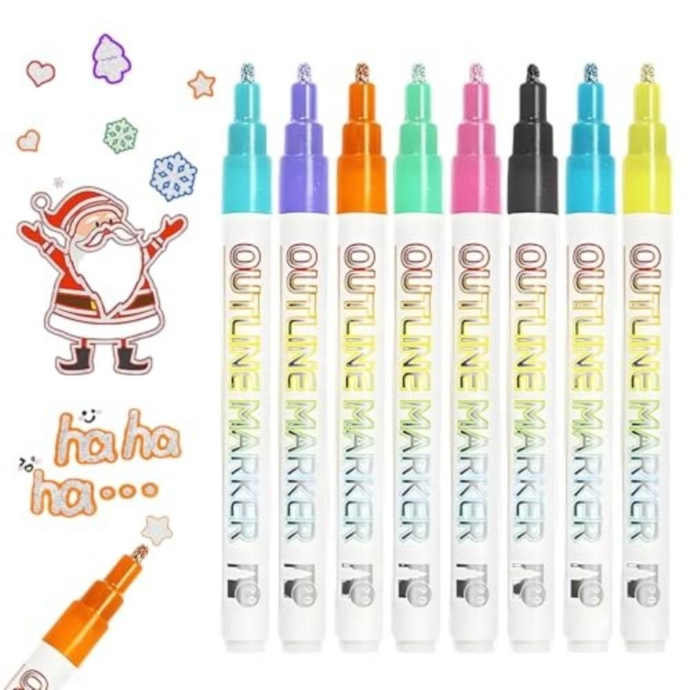 Double Line Highlighter Outline Marker Multicolour Metallic Paint Marker  for Girls Teens