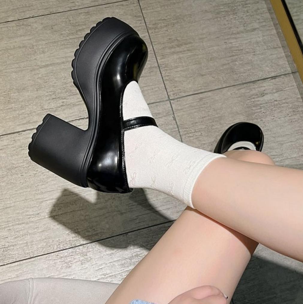 Женские туфли на массивной платформе и высоком каблуке 2025 Весна ПУ Кожа Ремешок на щиколотке Mary Jane Туфли Женские Белые Lolita Обувь на толстом каблуке