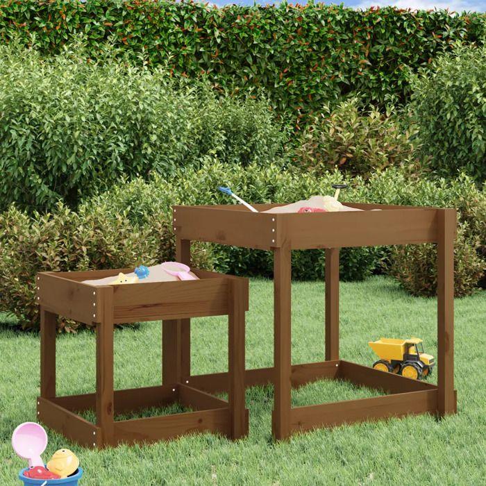 Sand Table - vidaXL - 2 Tables In Solid Pine Wood - Honey Brown - Outdoor - Children