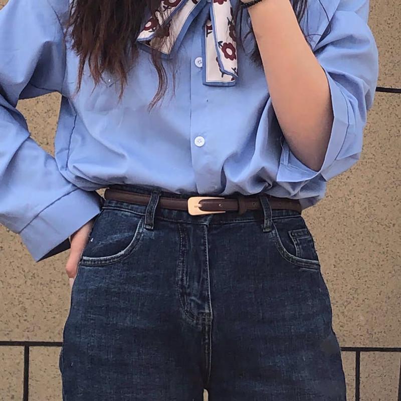 Color Solid Simple Gold Buckle Women Slim Waist Belt Casual And Versatile