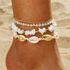 Bohemian Rice Bead & Shell Anklet Set: White, Small Gravel Beach Style, Braided, 4 Pieces.