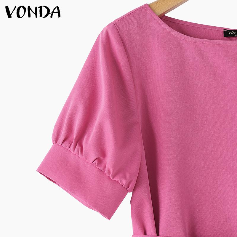 VONDA Женские элегантные платья с круглым вырезом и коротким рукавом с бантом и узлом А-силуэта