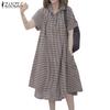ZANZEA Женское повседневное платье с коротким рукавом и отложным воротником в сетку