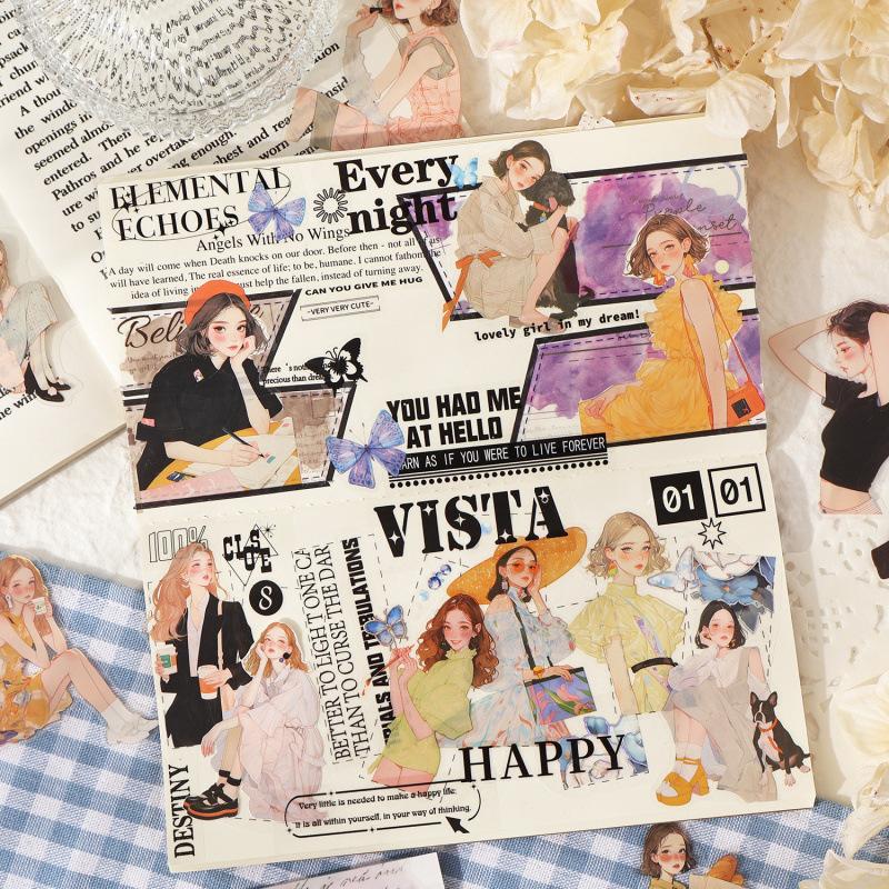 30-Sheet Cute Cartoon Girl Stickers, Adorable Girl Designs for Journal Decoration, DIY Craft Accents, and Planner