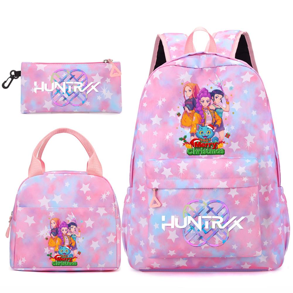 3Pcs/set Christmas Kpop Printed Backpack Handbag Pencil Case for Teenger Student Girl Boy Schoolbag Kid Bookbag Large Capacity Travel Bag Gift