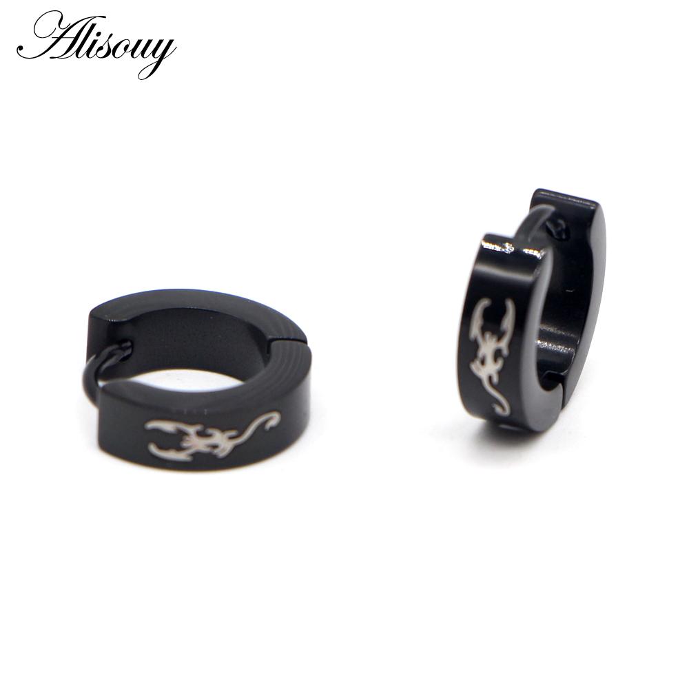 Alisouy, милые серьги-кольца для мужчин и женщин, маленькие серьги Huggie из нержавеющей стали с сердцем дракона, черепом, звездой и крестом, римскими цифрами
