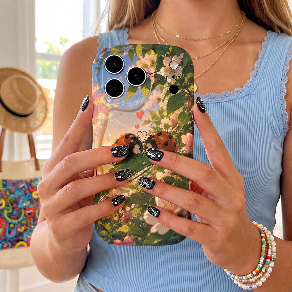 Ladybug Love Phone Case Spring Flower Hard Cover for iPhone Shockproof Protection Birthday Christmas Halloween Holiday Gift