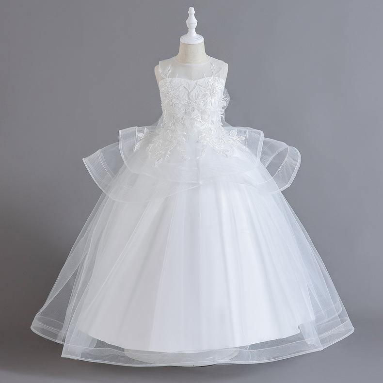 Платье принцессы для девочек, пышная сетчатая юбка, свадебное платье, вечернее платье, длинное платье с цветочным узором для девочек