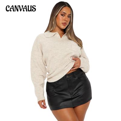 Женский свитер-пуловер с напуском и воротником-ножницами больших размеров