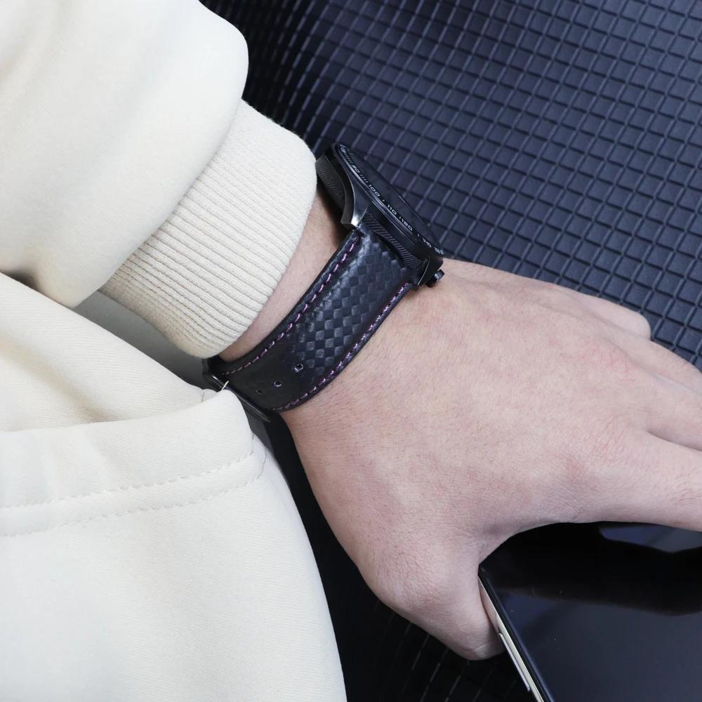 20 мм 22 мм Роскошный кожаный ремешок для часов из углеродного волокна для Samsung Galaxy Watch 3 4 5 6 Pro 45 мм 46 мм Классический ремешок для Huawei GT34