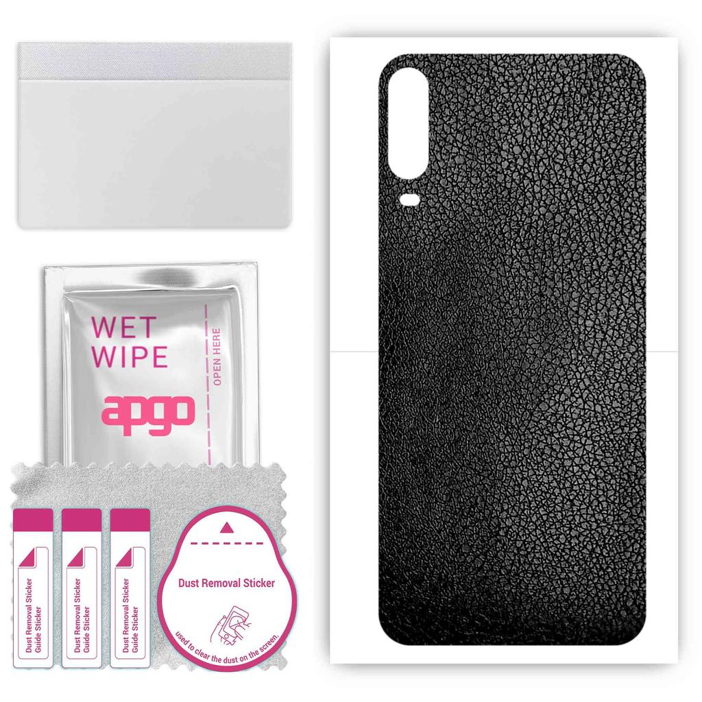 apgo Protective Skin Sticker for the Back Compatible with Wiko View4, Wrap Film, Foil, Vinyl - Pattern Black Leather