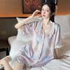 Princess Style Lace Lapel Cool Ice Silk Pajamas Short Sleeves Shorts Loungewear Two-Piece Set Can Be Worn Outside