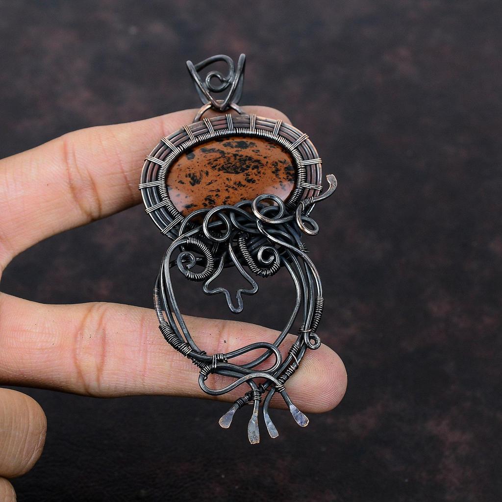 Mahogany Obsidian Pendant Copper Wire Wrapped Pendant Handmade Unique Style Jewelry Gemstone Pendant Copper Wire Wrap Jewelry Gift For Him