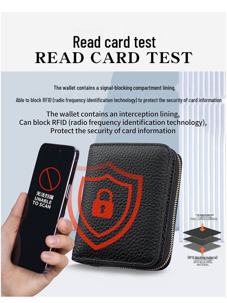 Женский японский мини-кошелек из кожи с RFID-защитой: Противокражный держатель для карт и кошелек для монет на молнии