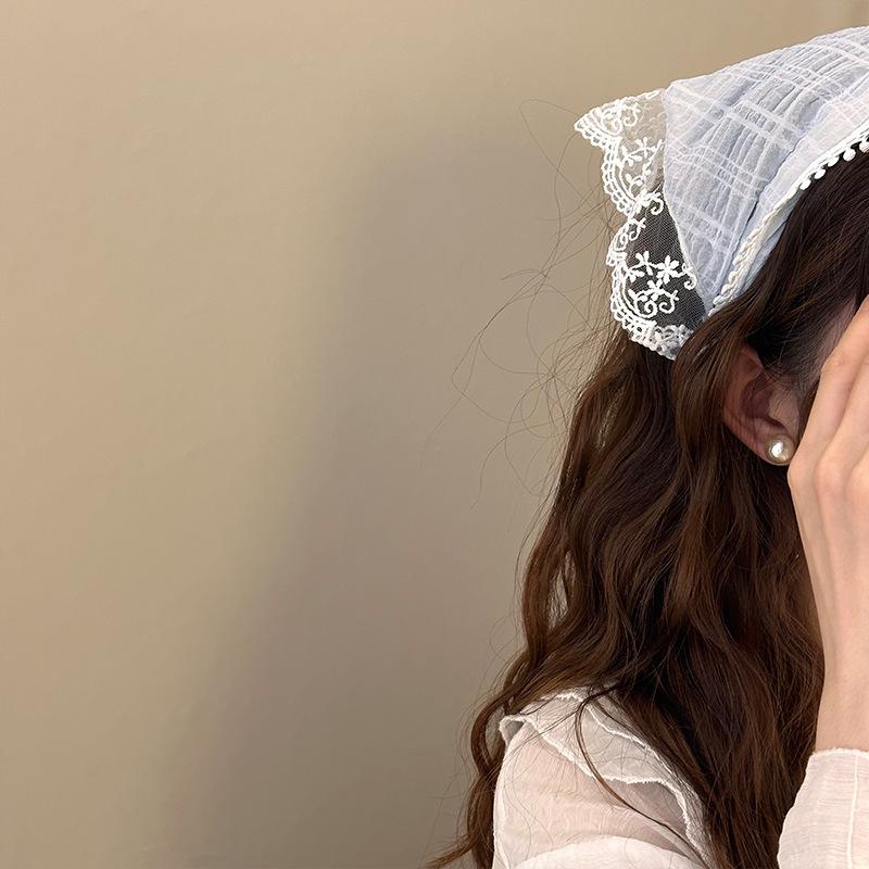 Ленивый треугольный платок из французского кружева: Женская пасторальная шелковая повязка на голову