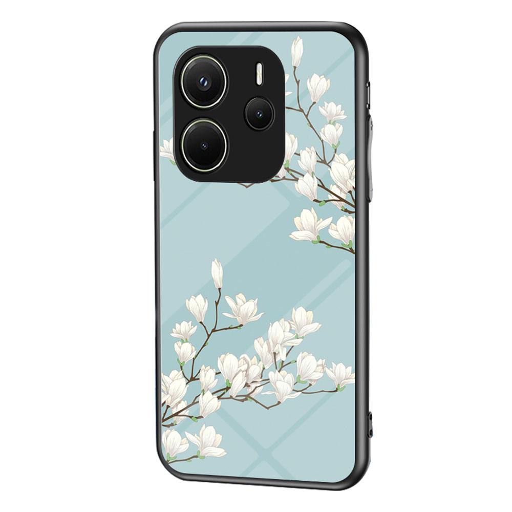 Для Xiaomi Redmi Note 14 4G (163,25 мм) Чехол с цветочным узором из ТПУ+закаленного стекла, защитная накладка для телефона