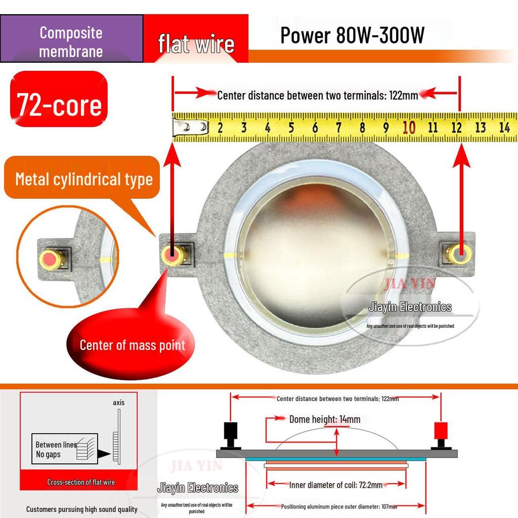 72-core high-frequency voice coil with 72.2mm pole component, round flat wire - speaker coil audio repair accessory.