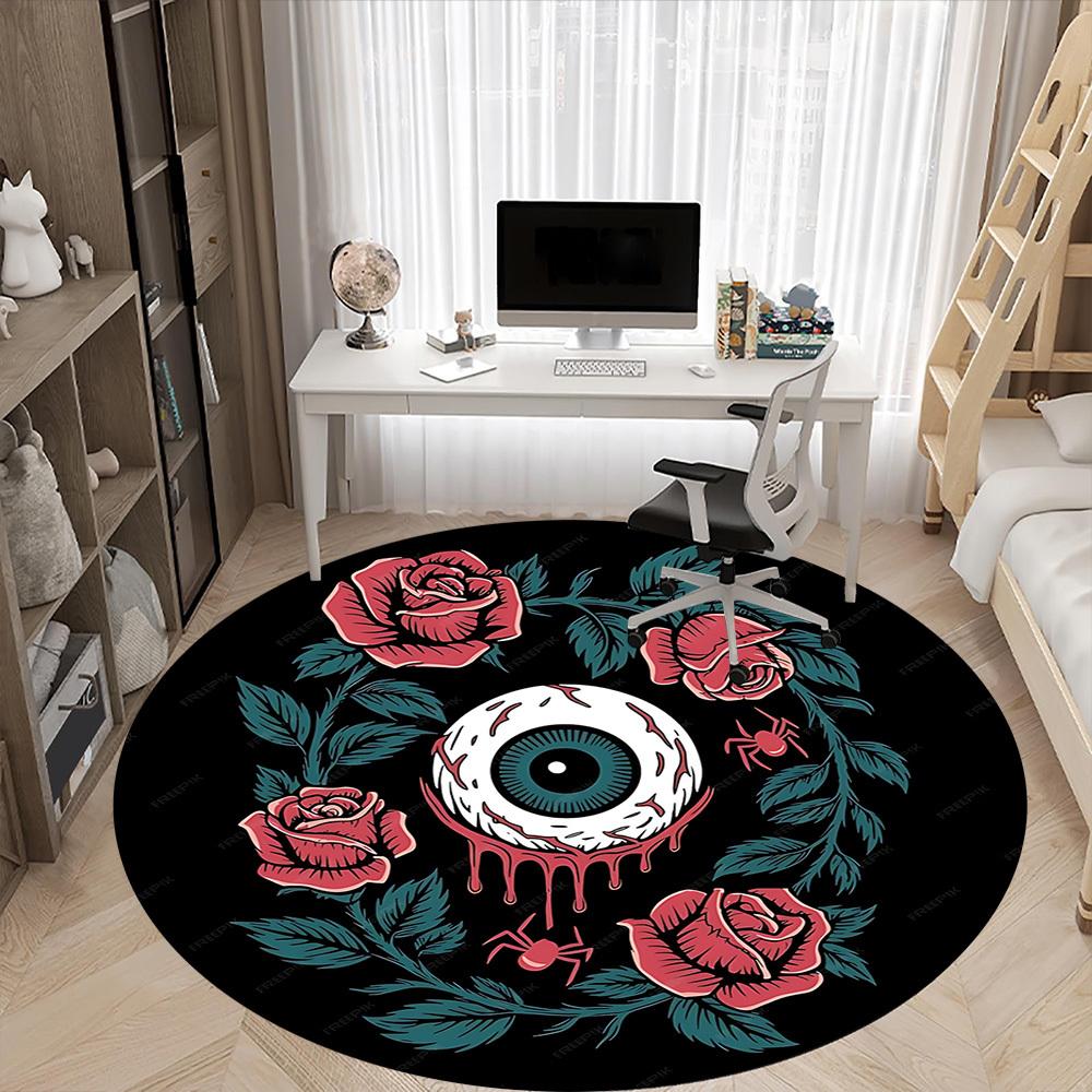 1pc Eyeball Roses Carpet, Round Non Slip Durable Large Size Office Carpet, Suitable for Office