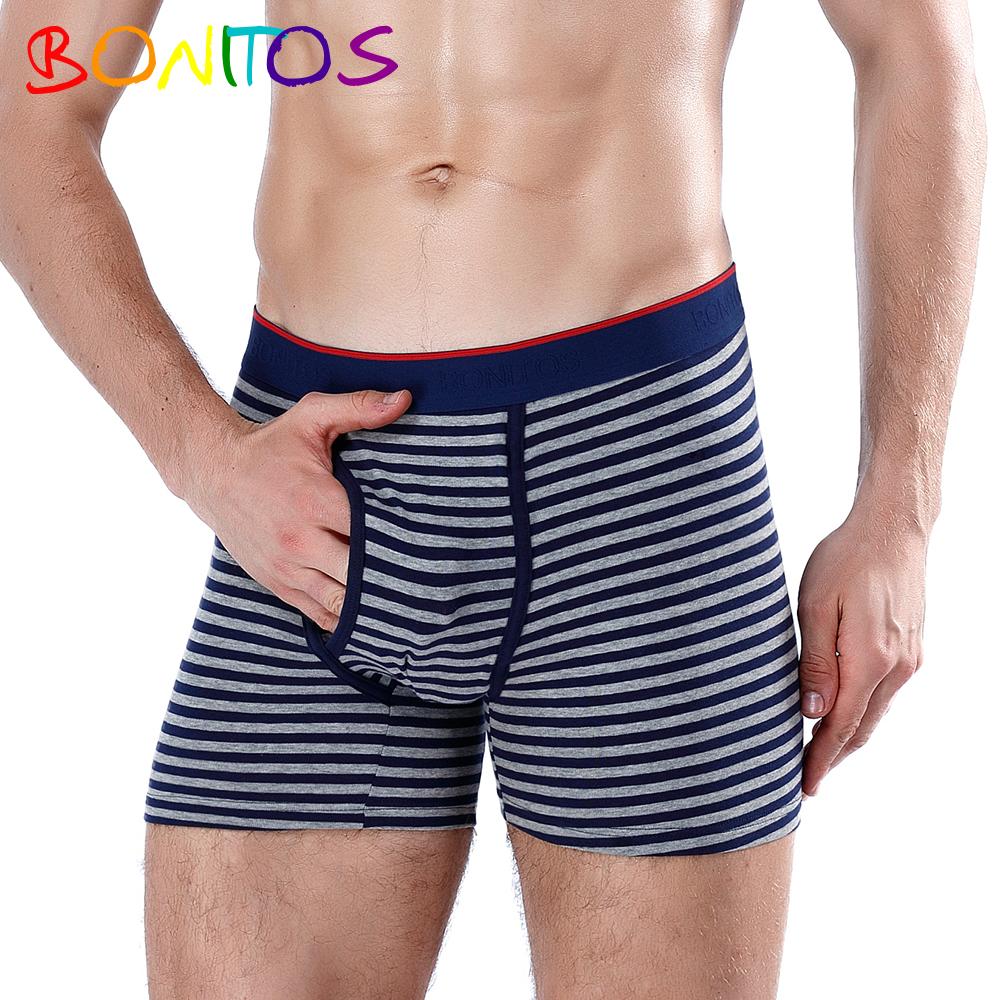 BONITOS 1 шт. открывающиеся мужские трусы с принтом, хлопковые мужские боксеры, нижнее белье в полоску для мужчин