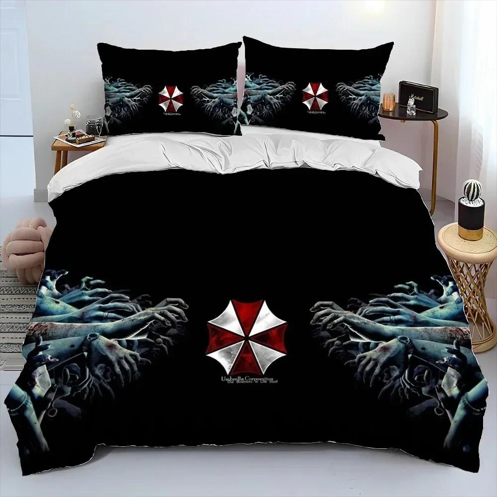 R-Resident Evil Games Gamer Bedding Set Duvet Cover Sheet Printed Bed Set Pillowcase Bed Full Queen King Size Comforter Bedroom