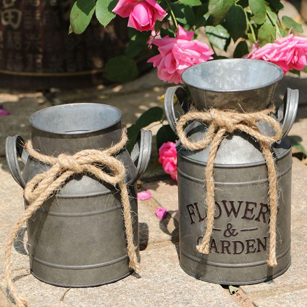 Balcony Flower Pot Vintage Iron Flower Pot Iron Sheet Metal Flower Vase Portable Garden Bucket