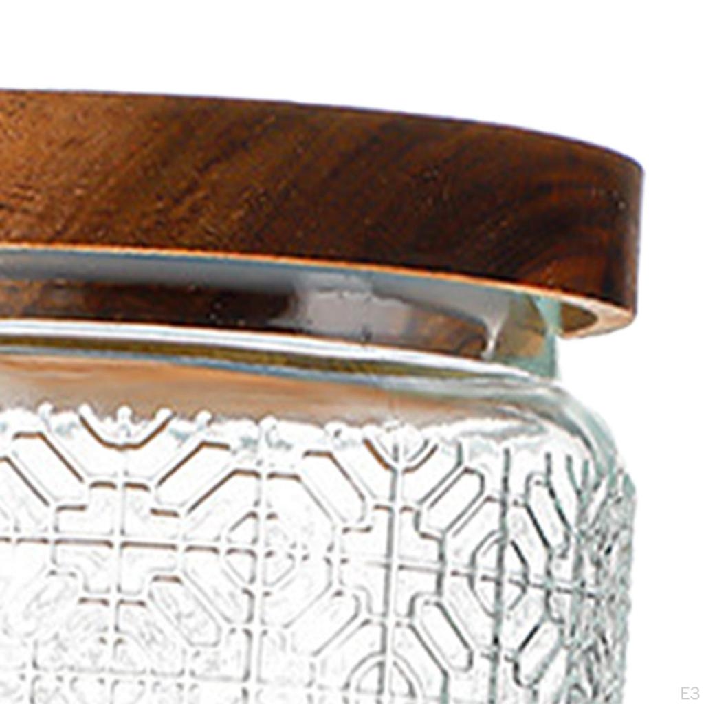 1000ml with Wood Lid Cereal Canister Glass Storage Pantry Jar for Candy Nuts Rice