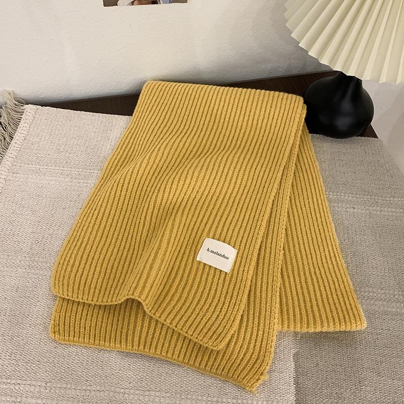 Зимний теплый шарф для женщин, модный вязаный шерстяной платок, женский платок, накидка на шею, чистый цвет