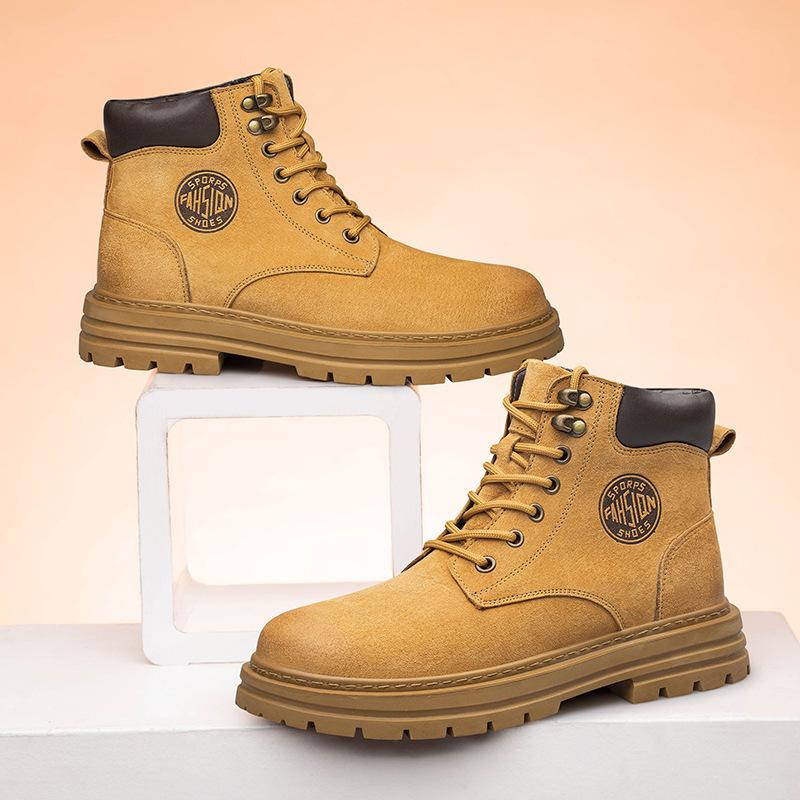 Зимние мужские ботинки Мартин большого размера на толстой подошве из кожи первого слоя, ботинки цвета ревеня, высокие, уличные, рабочие ботинки, мужские короткие ботинки из бархата