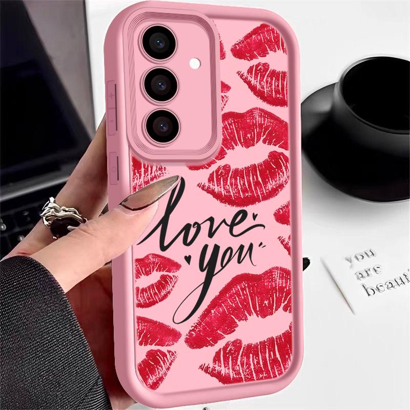 Fashion Love Lips Print Matte Soft Case For Samsung S25 S24 FE S23 Ultra A56 A36 A16 A55 A15 A35 A54 A14 Lens Protection Shockproof TPU Phone Cover