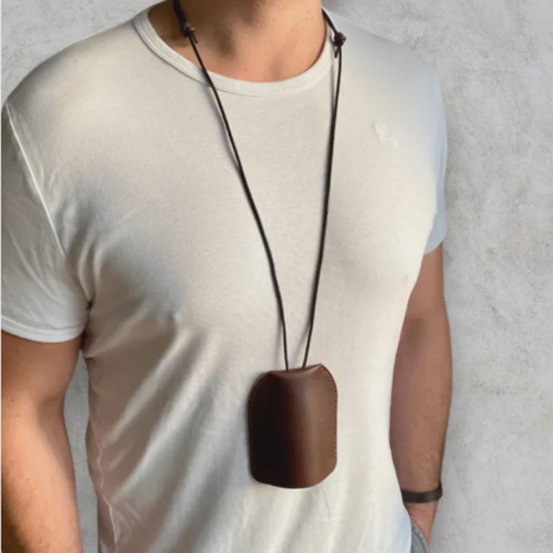 Японская регулируемая кожаная сумка для ключей через плечо с шейным ремешком против потери и защитным чехлом для автомобильного ключа