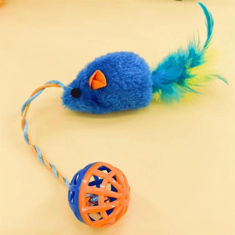 Interactive Plush Cats Exercise Mouse Toy with Bells Ball and Feathered Promotes Active Playtimes And Owner Pet