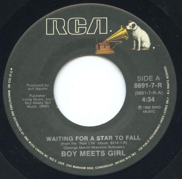 7-дюймовая пластинка BOY GIRL Waiting For A Star To Fall 86917R RCA 1988 Канада Рок Б/у
