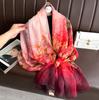 2025 Fashion Silk Scarf Women Foulard Thin Stoles Beach Travel Tippet Floral Long Veil Shawl Luxury Scarves Soft Premium Pareos