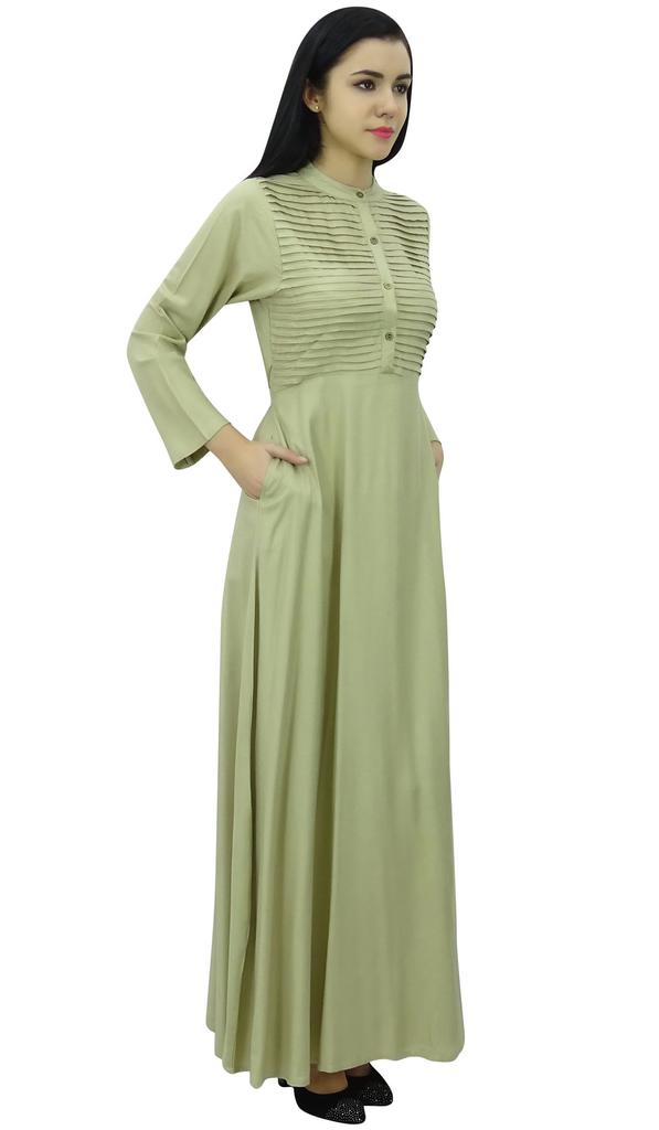 Bimba Женское простое платье джилбаб макси с длинным рукавом и воротником-стойкой