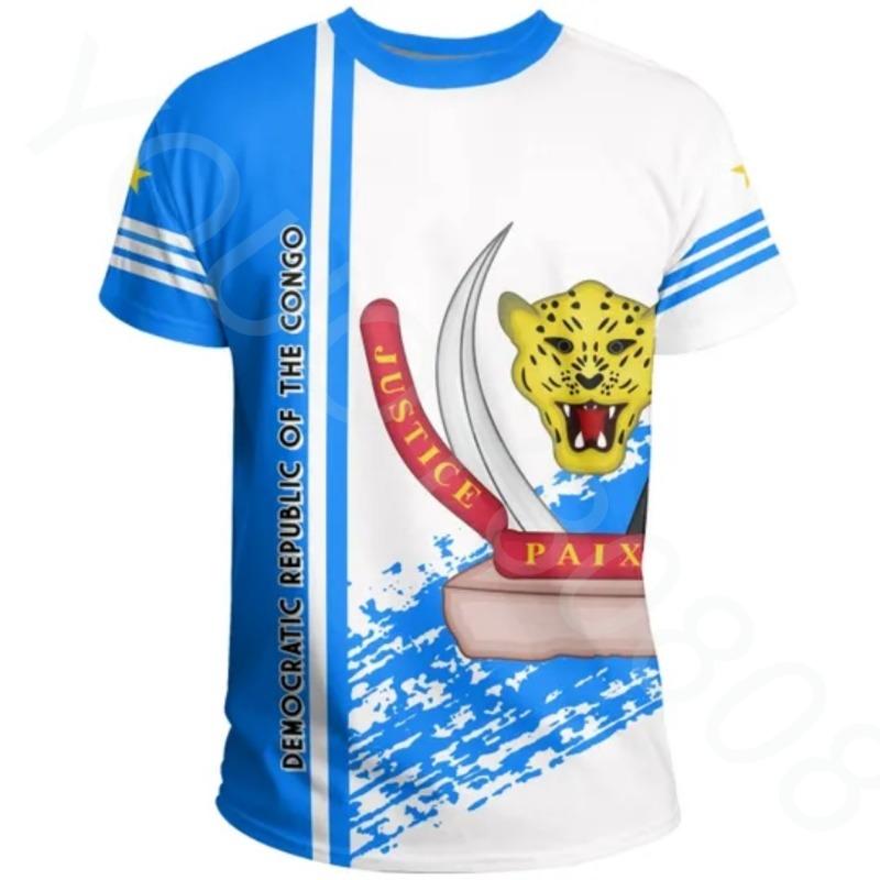 Футболки Демократическая Республика Конго Флаг страны 3D Принт Летняя футболка Модные детские повседневные футболки для мальчиков и девочек с круглым вырезом