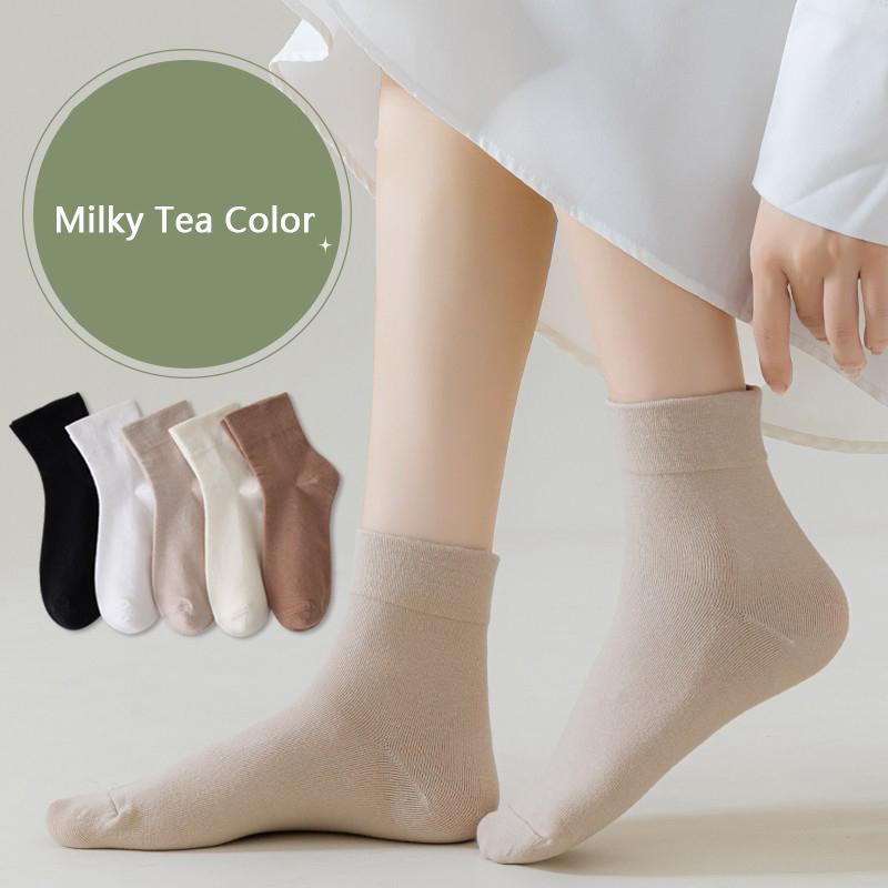 5 Pairs Cute Smiling Print Socks, Comfy & Soft Crew Sports Socks, Women's Stockings & Hosiery