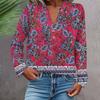 Women's Fashionable And Casual Shirt Long Sleeve V-neck Button Printed Blouse Top