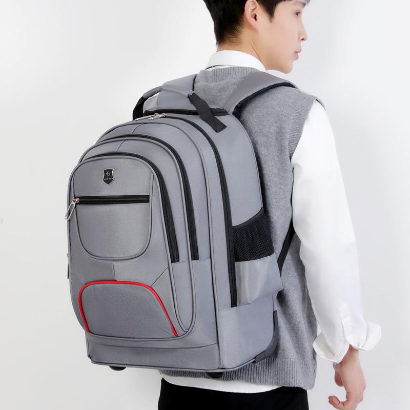 Стильная многофункциональная сумка на колесиках: Модный деловой рюкзак большой вместимости с универсальной цветовой гаммой для путешествий и компьютеров