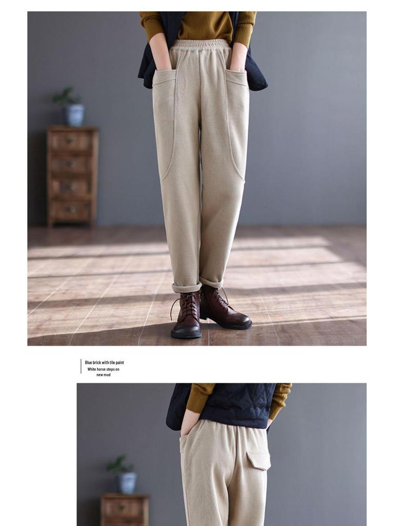 Женские ретро-шаровары с подкладкой из японского бархата и карманами на осень/зиму 2025 года