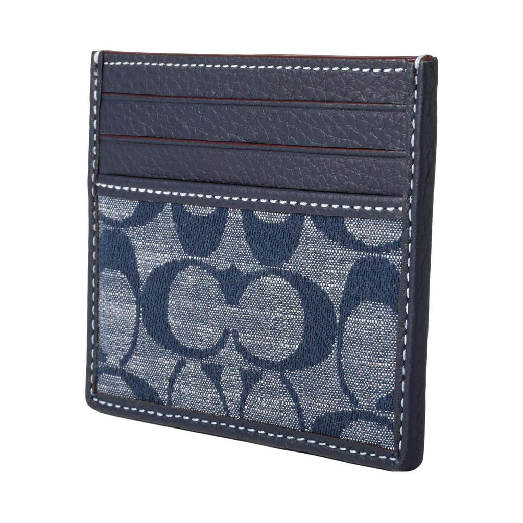 New COACH Card Case Fabric Cow Leather Patchwork Document Wallet Card Holders Mini Women's Denim CH100-B4DE