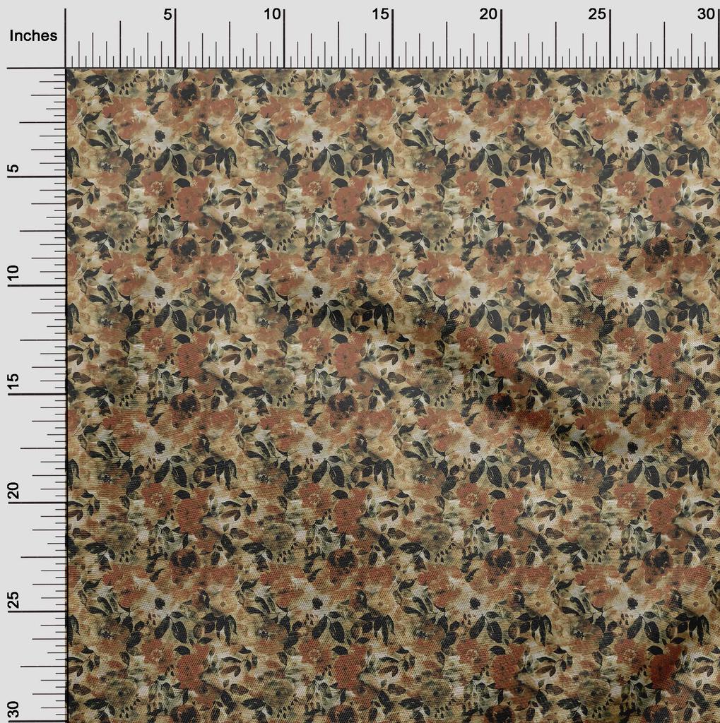 oneOone Cotton Poplin Brown Fabric Abstract Floral Craft Projects Decor Fabric Printed By The Yard 42 Inch