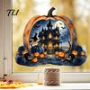 Outdoor Balcony Window Stickers Halloween Pumpkin Haunted House Static Stickers, Waterproof PVC Castle Clings Decals, Removable for Home Glass