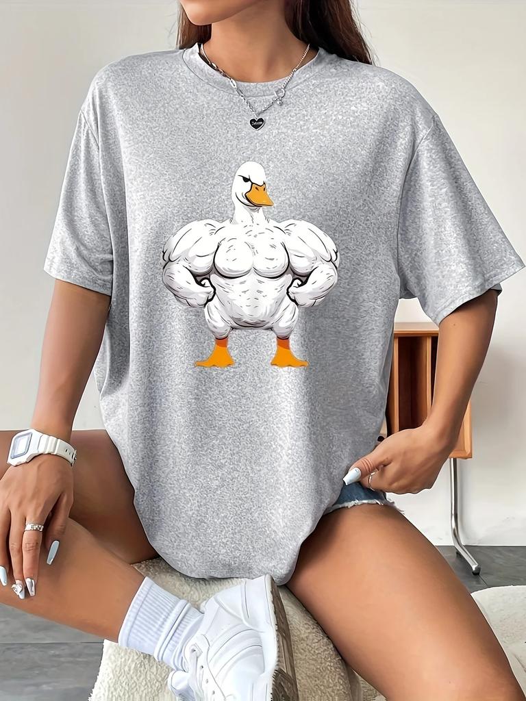 Muscle Duck Printed Shoulder Drop Tshirt SpringSummer Short sleeved Round Neck Casual Top Unisexs Clothing
