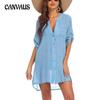 Summer Women's Plus Size Cardigan Shirt Blouse Dress Mini Short Dress Sunscreen Beach Shirt