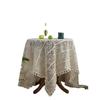 Round Hollow Tassel Knitting Tablecloth Decorative Crochet Tablecloth Outdoor Picnic Dining Table Cover Home Decor Beige