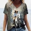 Винтажная футболка для женщин Топы с принтом животных Женская свободная одежда Футболки Летняя рубашка с V-образным вырезом Футболки оригинального дизайна