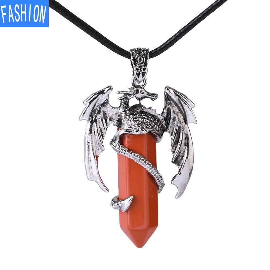 Ожерелье с подвеской в ​​виде дракона для мужчин и женщин, крутое ожерелье с целебным кристаллом и аметистом, ожерелье из натурального розового кварца, ювелирные изделия в стиле западного дракона