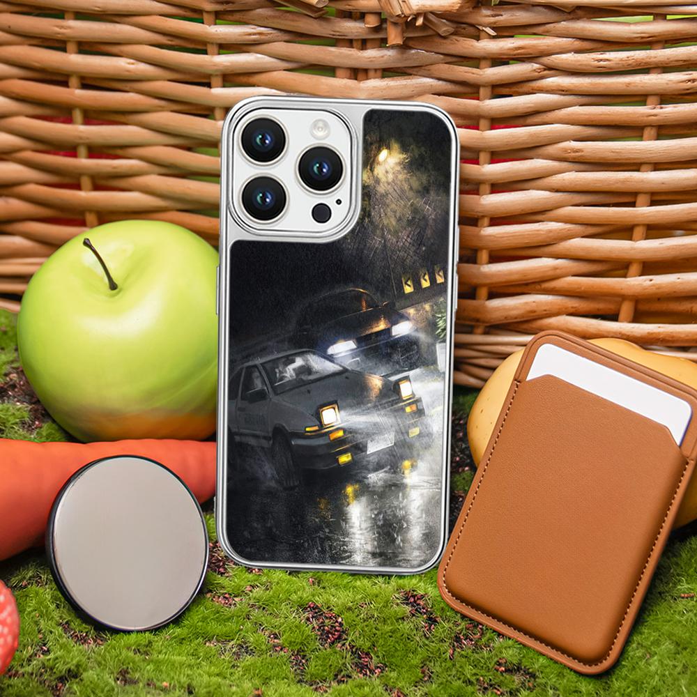 Чехол для телефона спортивный автомобиль из аниме Initial D Racing для iPhone 16 15 14 13 12 11 Pro Max Защитный чехол из овчины с серебристым краем