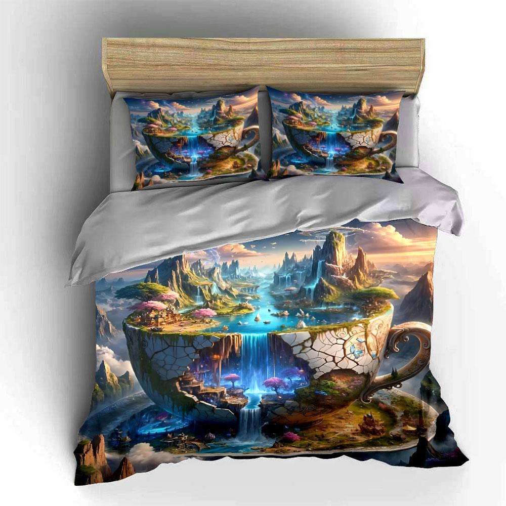 "Fantasy Scenery Cup Set Decor" Multiple sizes kid's and adults' bedroom Exquisite 3PC bedding set gift